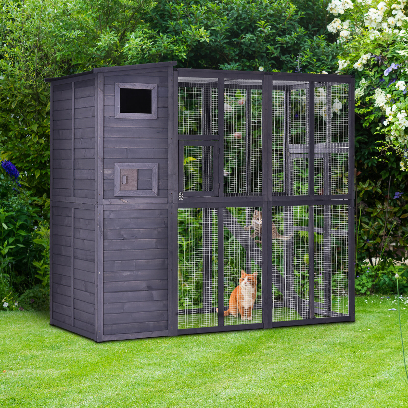 Pawhut Large Wooden Outdoor Cat House 