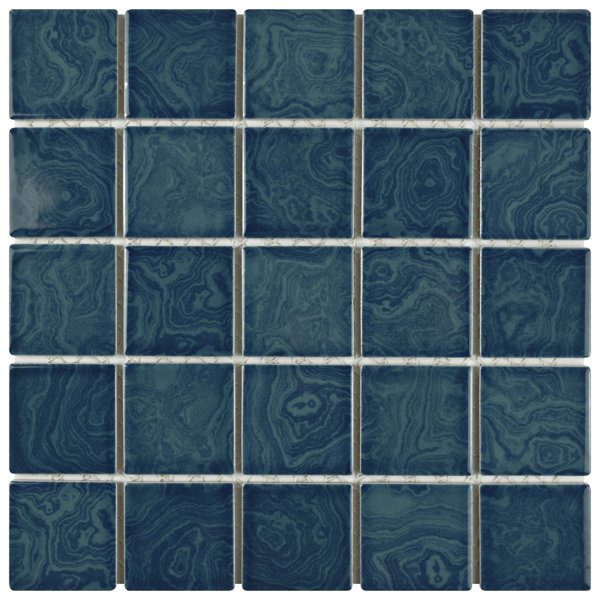 Utopia 2 x 2 Porcelain Mosaic Tile in Glazed Coral Blue by EliteTile