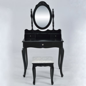 Wilmette Vintage Makeup Vanity Set with Mirror by Astoria Grand