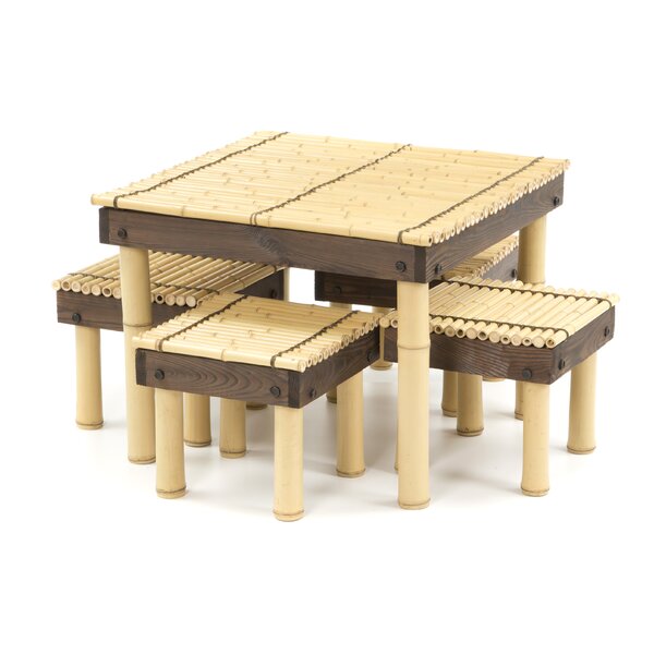 Gina Bamboo Coffee Table With Four Stools By World Menagerie