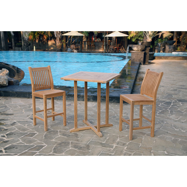 Belleair 3 Piece Teak Bar Height Dining Set by Breakwater Bay