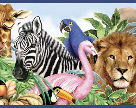 4 Walls Jungle Animals Free Style 12 X 6 Wildlife Border