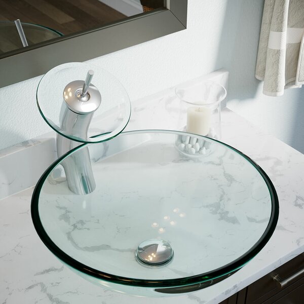 Tempered Glass Circular Vessel Bathroom Sink by MR Direct