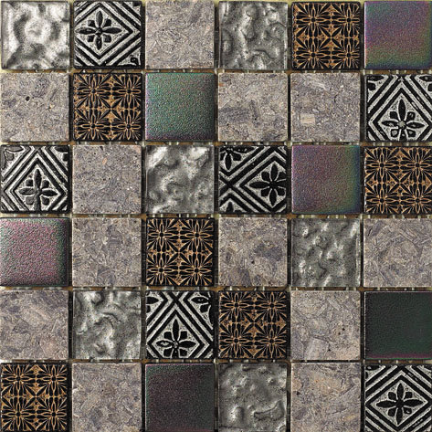 2 x 2 Glass and Natural Stone Mosaic Tile in 3 Color Blend by Intrend Tile
