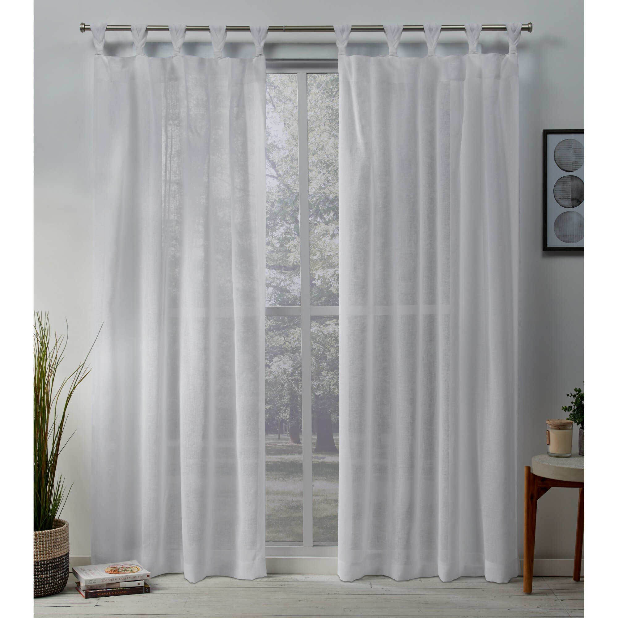 tab top curtains with wooden buttons