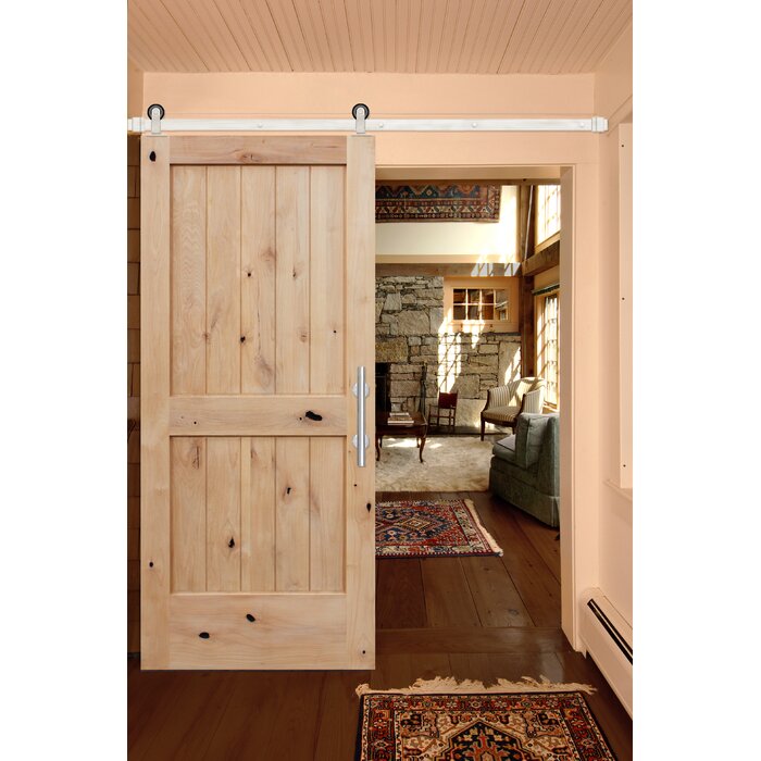 Paneled Wood Unfinished Rustic Knotty Alder Barn Door With Installation Hardware Kit