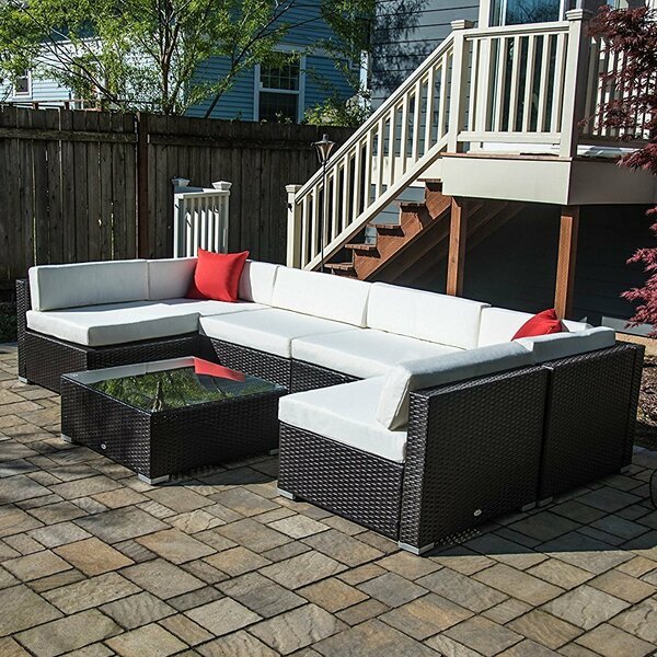 7 Piece Rattan Sectional Seating Group with Cushions by Outsunny