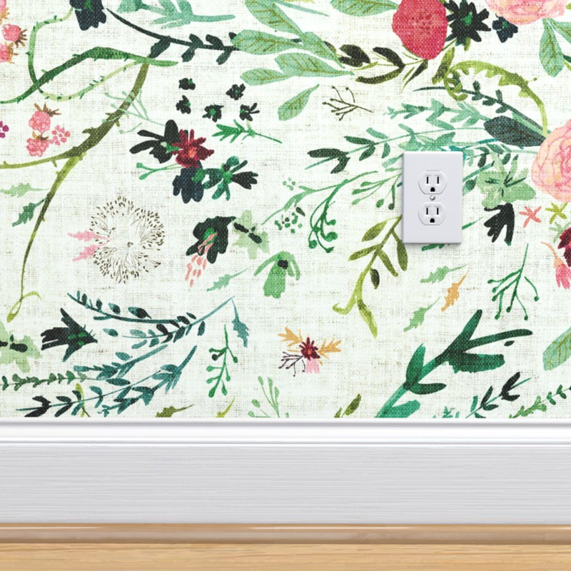Bungalow Rose Mukilteo Boho Watercolor Floral Removable Wallpaper