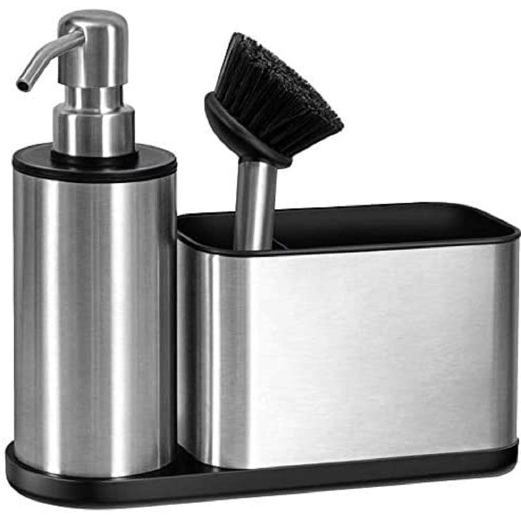 Bathroom Soap Dispensers With Sink Caddy (A Spare Brush Included) Kitchen  Sink Organizer Sponge Holder Dish Soap Dispenser For Countertop Stainless  ...