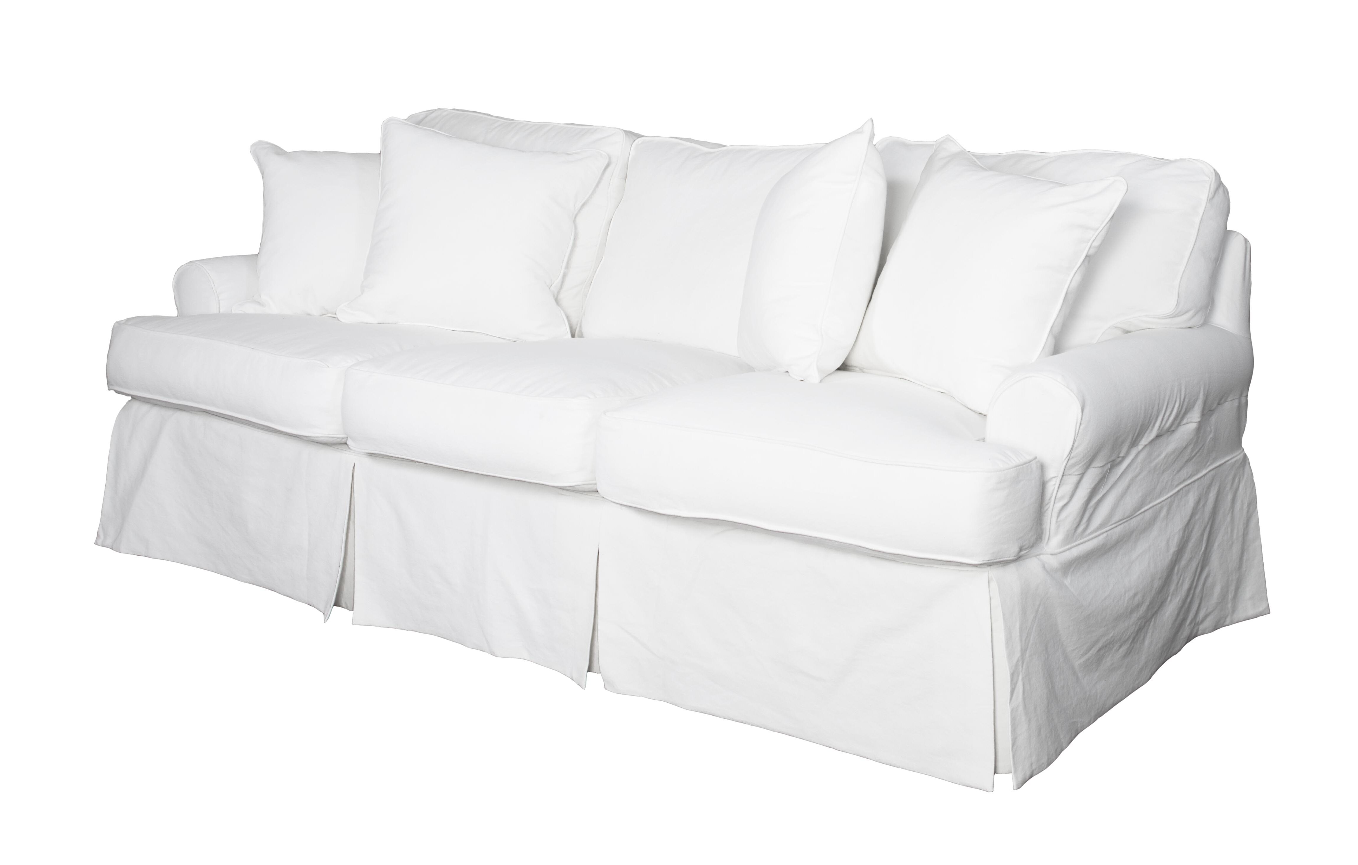 Taupe Living Room White Slipcovered Sofa