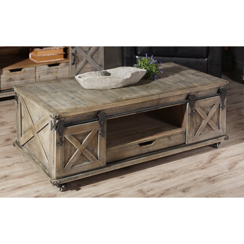 Gracie Oaks Magnus Solid Wood Wheel Coffee Table With Storage Reviews Wayfair