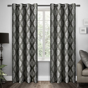 Damask Room Darkening Grommet Curtain Panels (Set of 2)