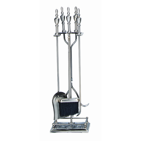 4 Piece Antique Brass Fireplace Tool Set With Stand by Uniflame Corporation