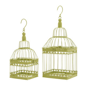 2 Piece Metal Decorative Bird Cage Set
