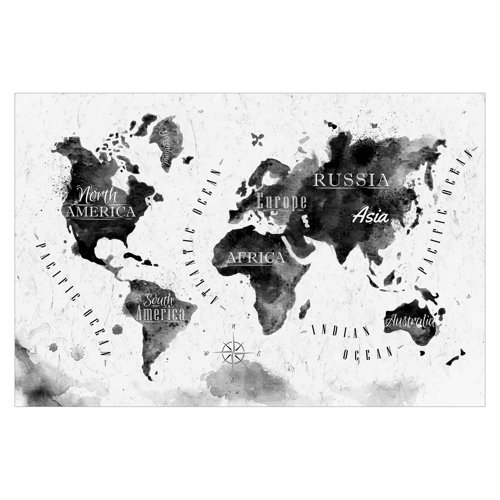 Watercolour World Map 2.55m x 3.84m Textured Matte Peel & Stick Wall Mural East Urban Home