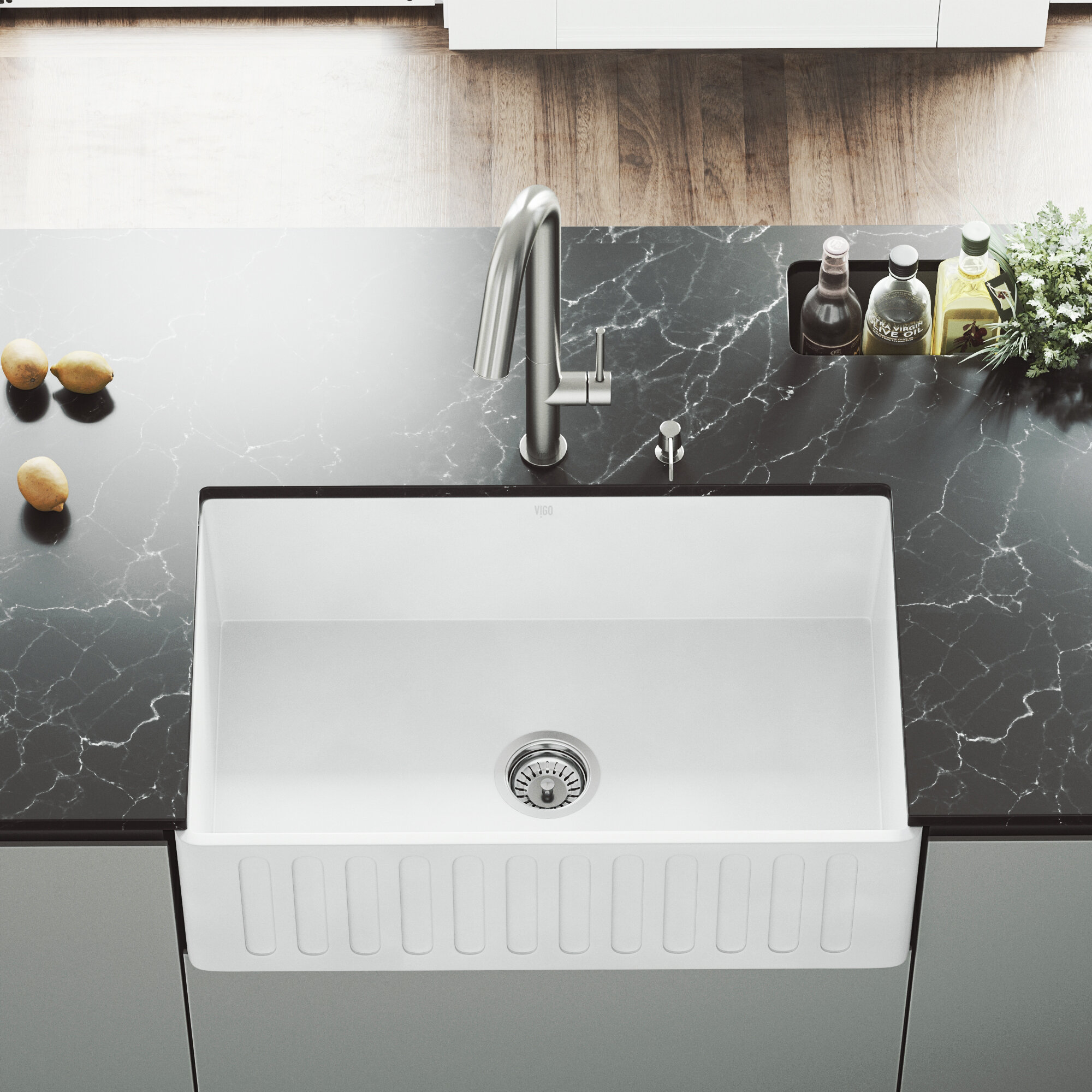 VIGO Matte Stone 30 L X 18 W Farmhouse Kitchen Sink With Faucet