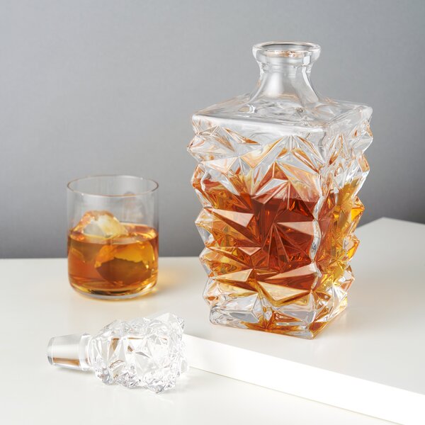 QUEEN&STONE Square 26oz Crystal Whiskey Decanter with Glass Stopper—Lead Free