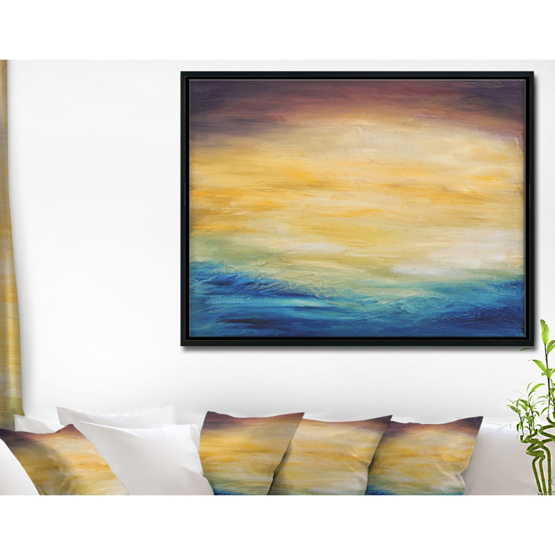 East Urban Home Abstract Water Sunset Framed Oil Painting Print