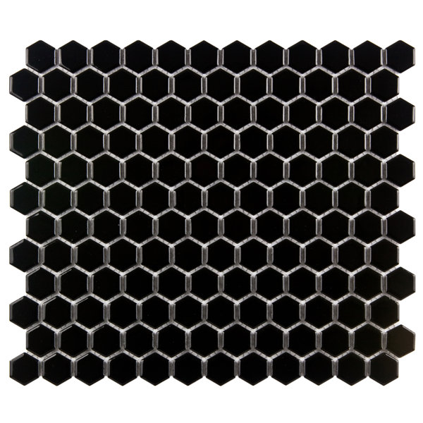 Retro 1 x 1 Porcelain Mosaic Tile in Glossy Black by EliteTile