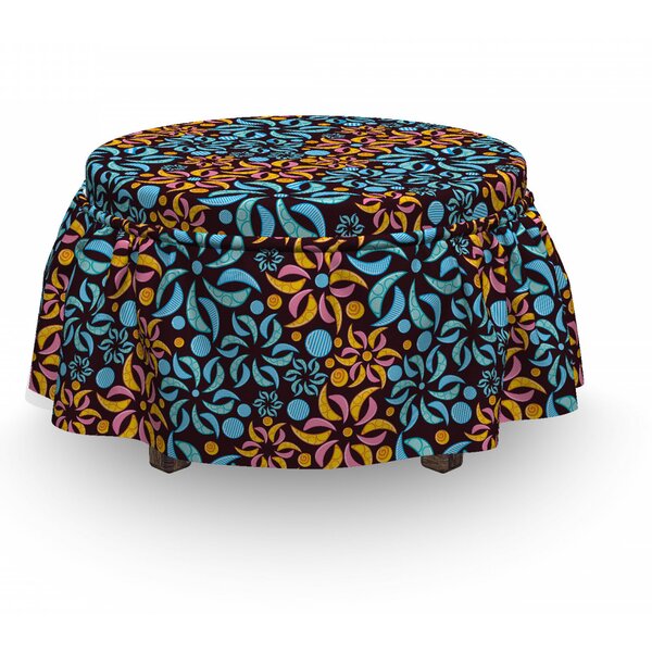 Geometric Surreal Floral Circle 2 Piece Box Cushion Ottoman Slipcover Set By East Urban Home
