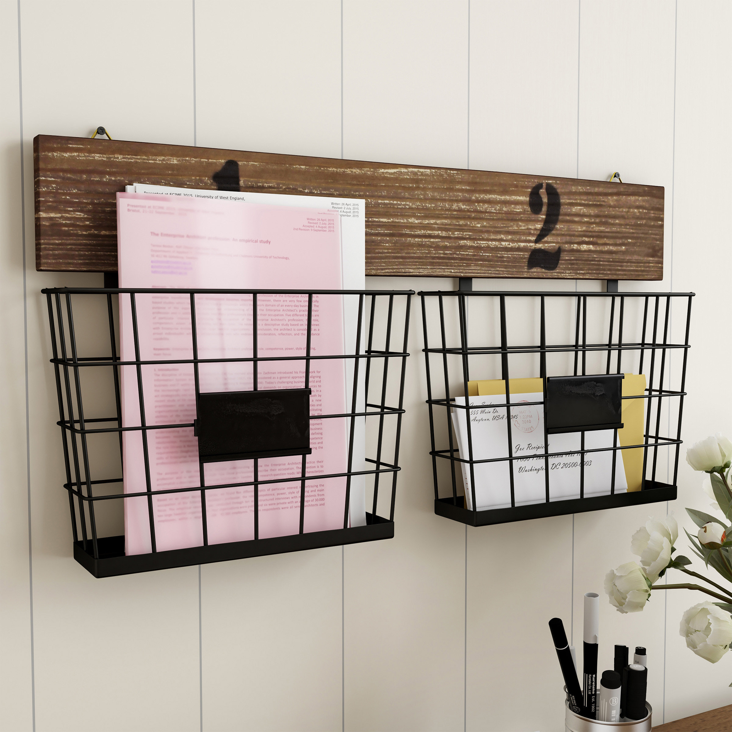 Gracie Oaks Moncrief Hanging Double Wall Storage With Baskets Gracie Oaks Moncrief Hanging Double