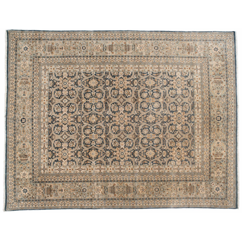 One-of-a-Kind Pakistani Hand-Knotted 9' x 11'7" Wool Beige Area Rug