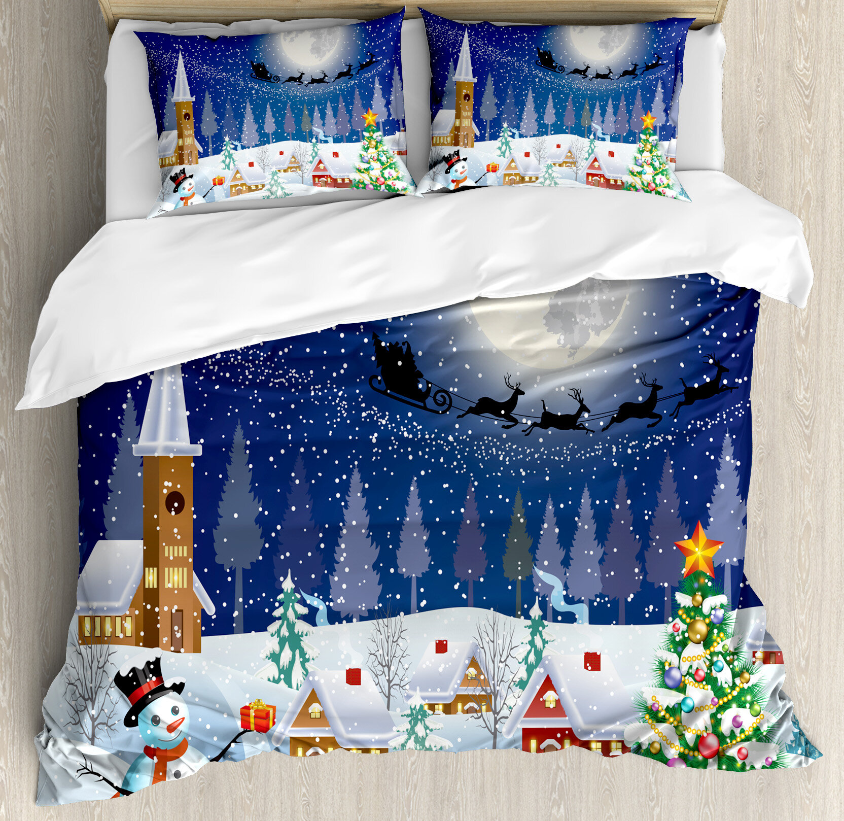 Festive Snowman and Snowflake Blue Sheet Set Cheerful Holiday Bedding for Any Size Bed
