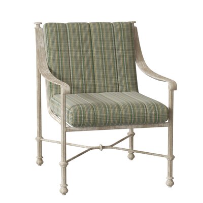 Nova Patio Dining Armchair Woodard Cushion Color: Mojito Wintergreen, Frame Color: Weathered White
