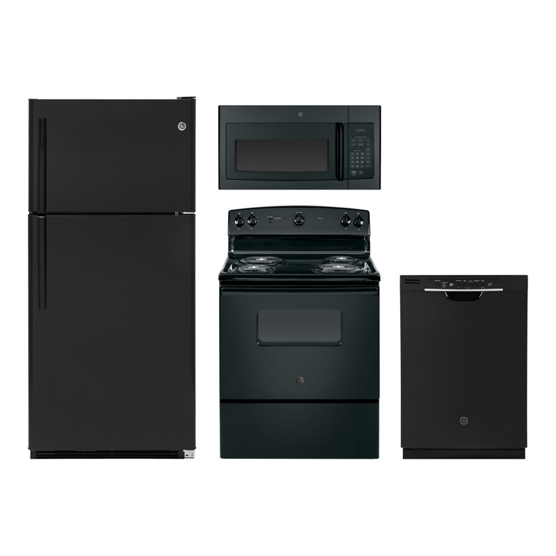 GE Appliances 4 Piece Kitchen Package w/ Top Freezer ...