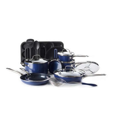 Blue Diamond 20 Piece Ceramic Non Stick Cookware Set Blue Diamond