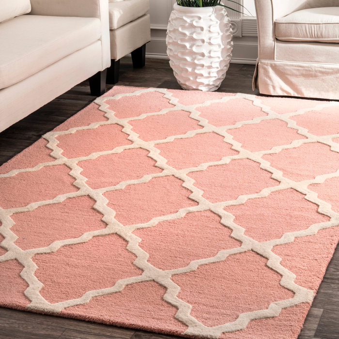 Alma Hand Woven Wool Baby Pink Area Rug Alma Hand Woven Wool Baby Pink Area Rug