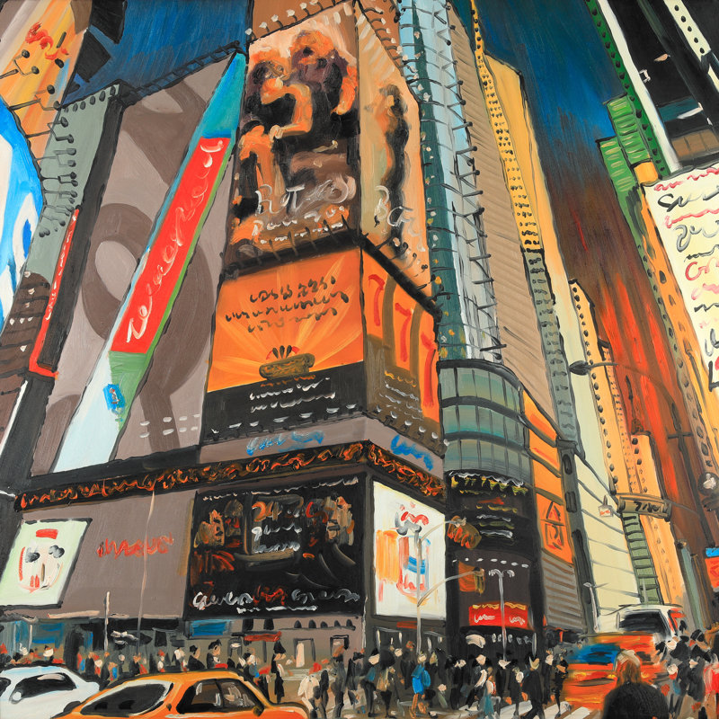 Ebern Designs Illuminated New York City Street Oil Painting