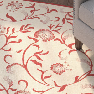 Swirling Garden Creme / Red Area Rug