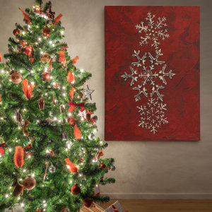 'Snowflakes on Red I' Photographic Print on Wrapped Canvas