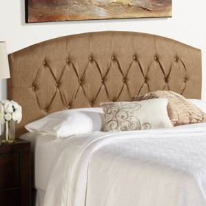 Sherburne Curved Golden Brown Upholstered Headboard by Three Posts
