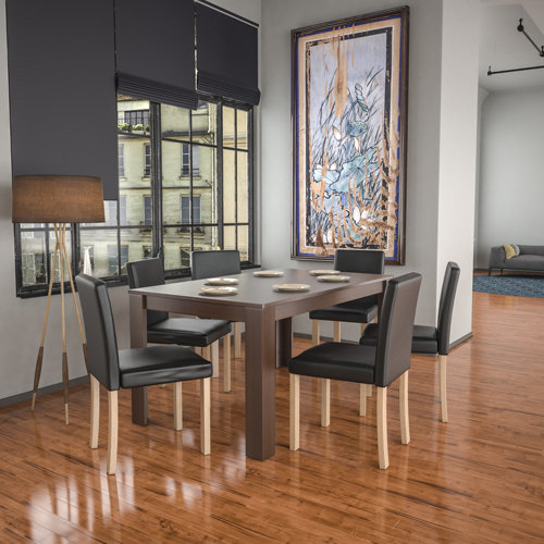 Sherlene Dining Set with 6 Chairs Ebern Designs Colour (Table): Walnut, Colour (Chair): Black/Oak