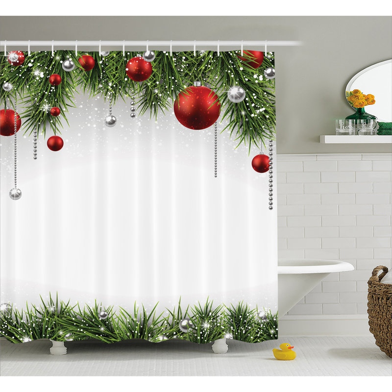 100/% Polyester Fabric Xmas Tree Fireplace Shower Curtain Liner Bathroom Hooks