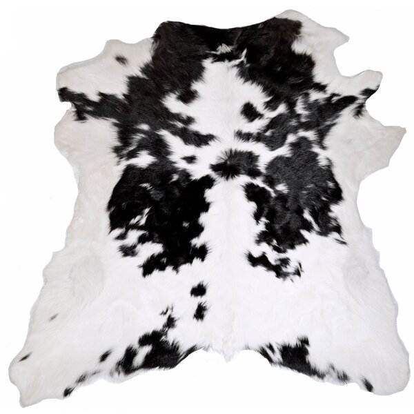 Designer Cowhides Black and White Calf Skin Area Rug by Trophy Room Stuff
