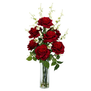Roses with Cherry Blossoms Silk Flower Arrangement