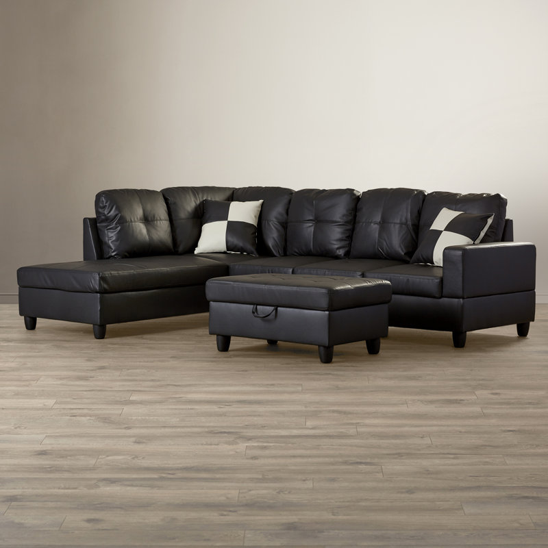 russ 103 5 faux leather sofa chaise with ottoman