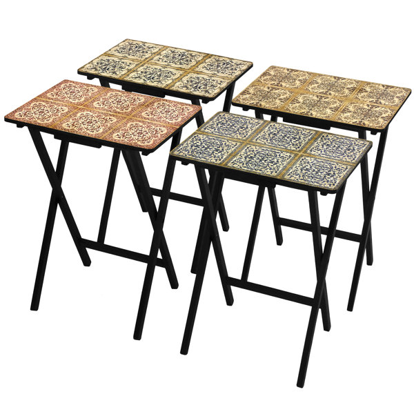 4 Piece Victorian Tile TV Tray Set with Stand by Oriental Furniture| @ $362.70