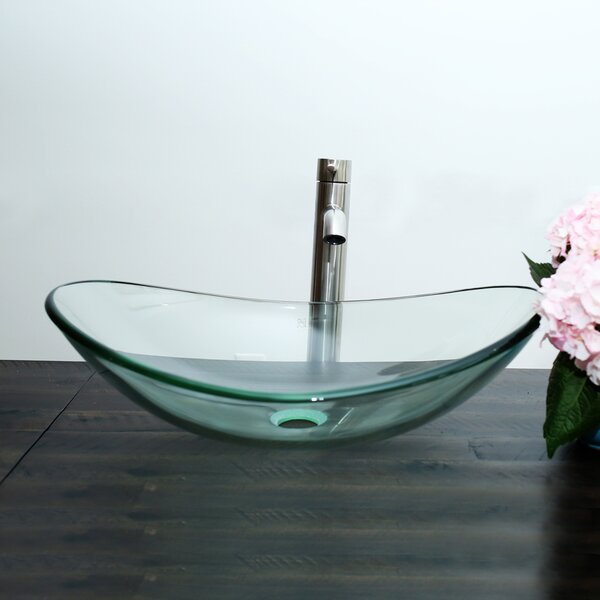 Glass Oval Vessel Bathroom Sink with Faucet by Arsumo