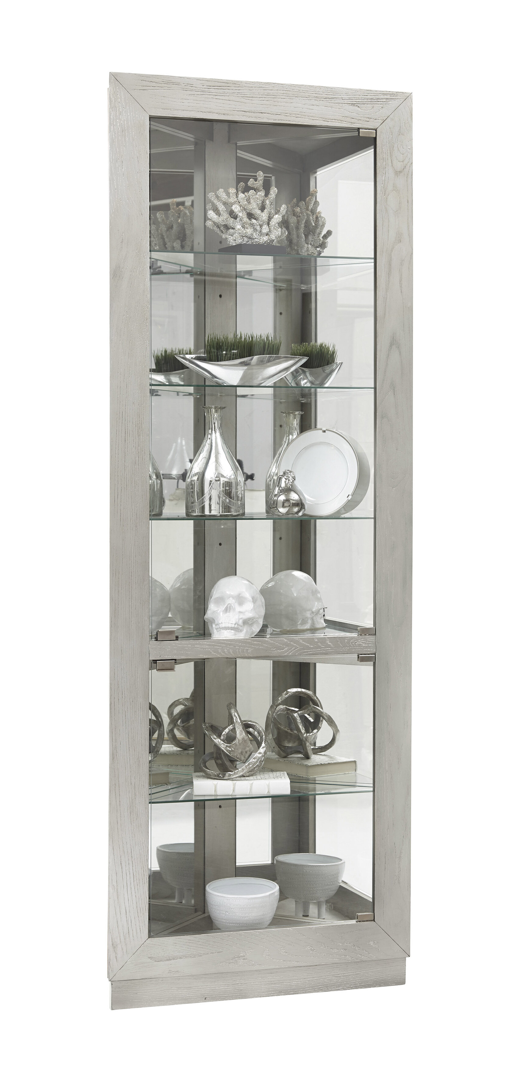 Ivy Bronx Yuriko Asymmetrical 2 Door Lighted Corner Curio Cabinet