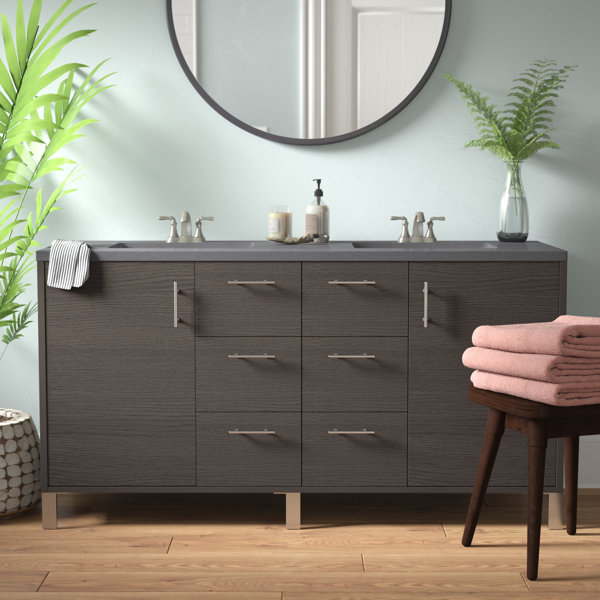 Cordie Modern 60 Double Silver Oak Bathroom Vanity Set by Orren Ellis