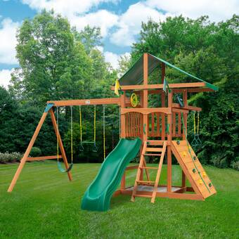 cedar summit lookout lodge 3 slide cedar playset