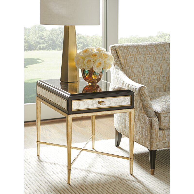 end table with lamp and storage