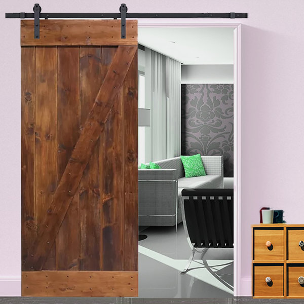 Knotty Solid Panelled Wood Slab Interior Barn Door by TMS