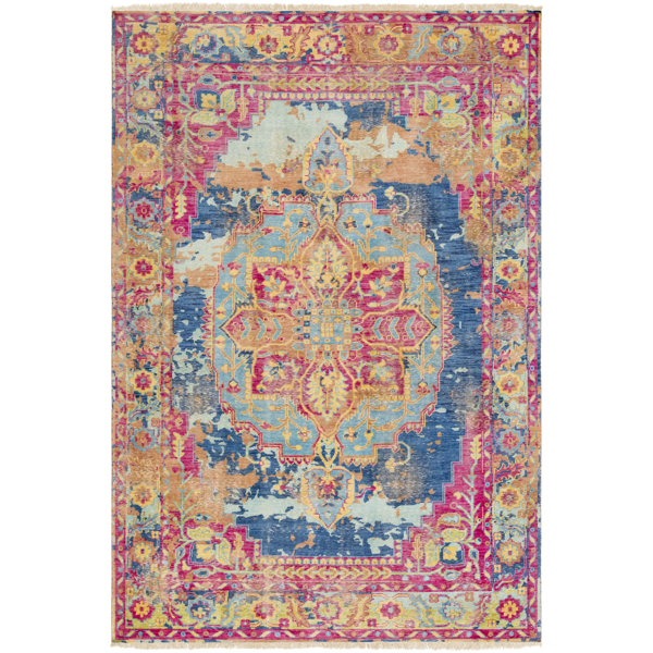 Makenna Hand-Knotted Bright Pink/Mint Area Rug by Bungalow Rose