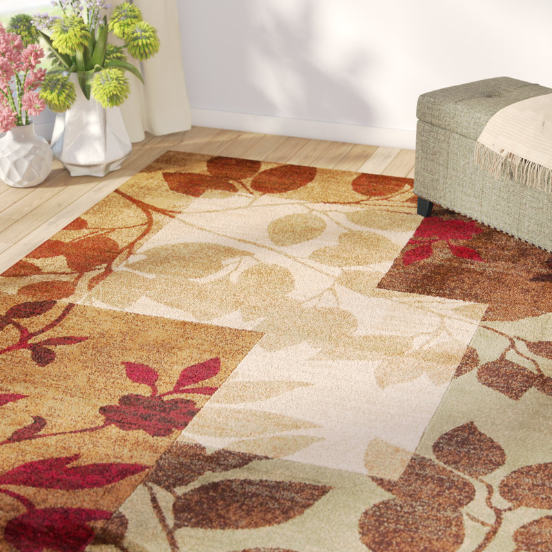 Andover Mills Raffin Beige/Brown Leaves Area Rug & Reviews Wayfair