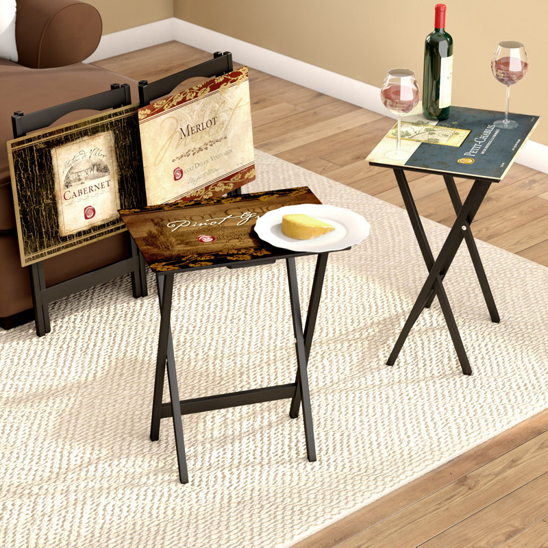 Darby Home Co Armetta Rustic Wine Labels Tv Tray With Stand Armetta Rustic Wine Labels Tv Tray With Stand